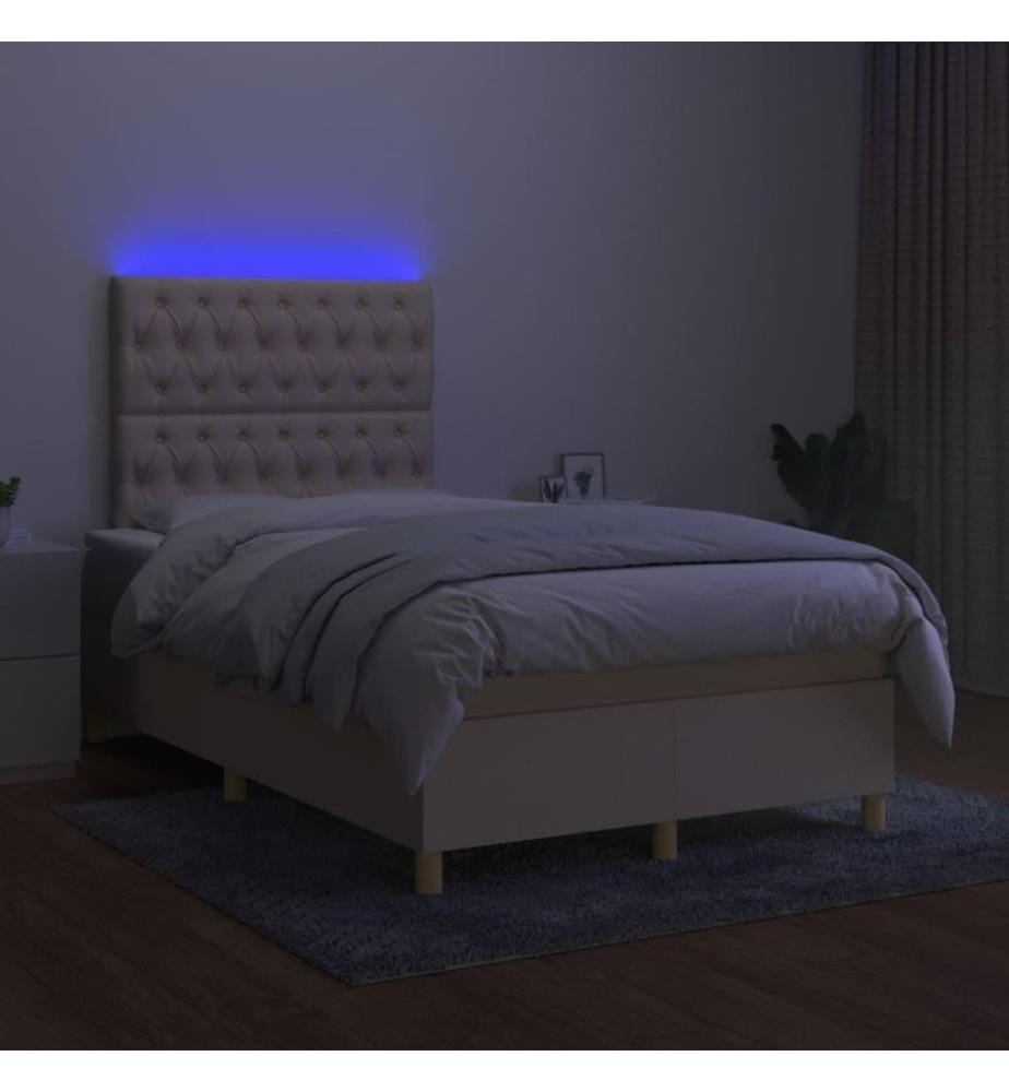 Boxspringbett mit Matratze & LED Creme 120x200 cm Stoff