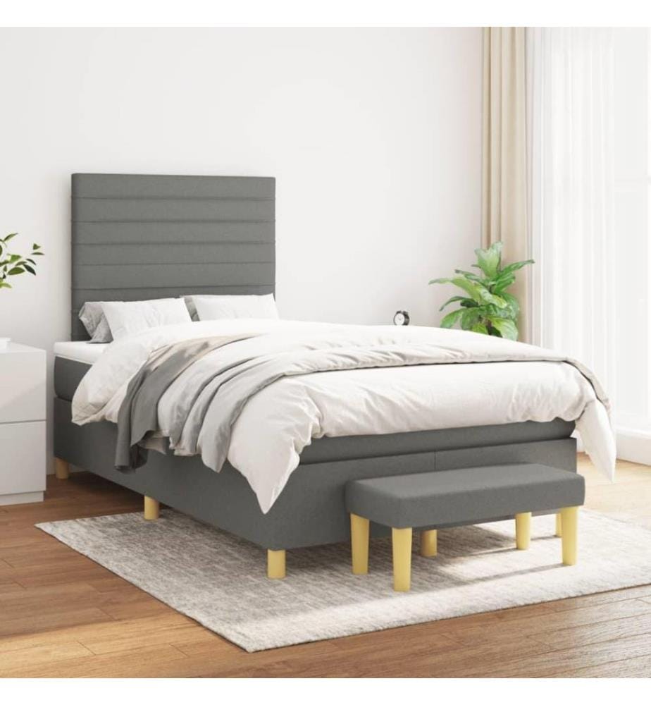 Lit à sommier tapissier avec matelas Gris foncé 120x200cm Tissu