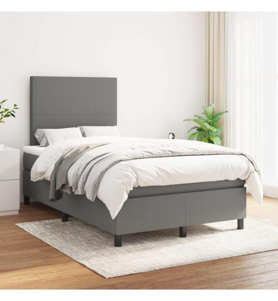 Boxspringbett mit Matratze Dunkelgrau 120x200 cm Stoff