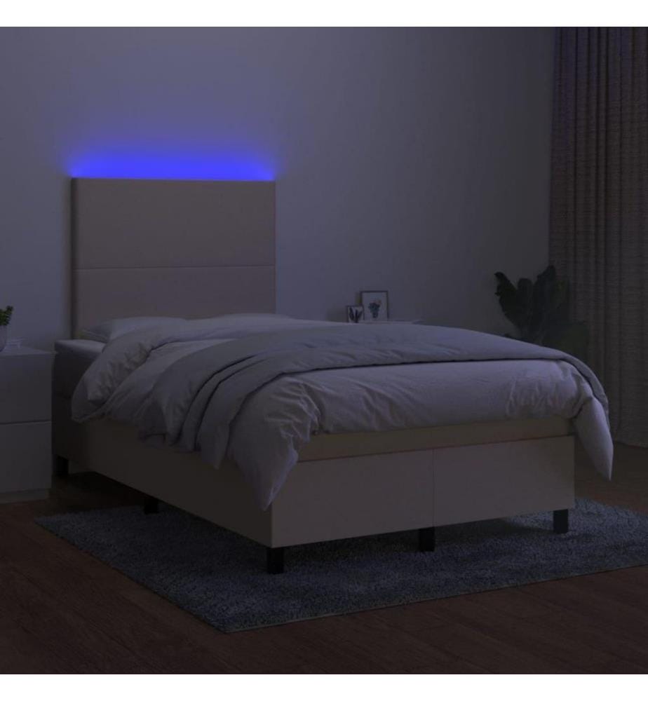 Boxspringbett mit Matratze & LED Creme 120x200 cm Stoff