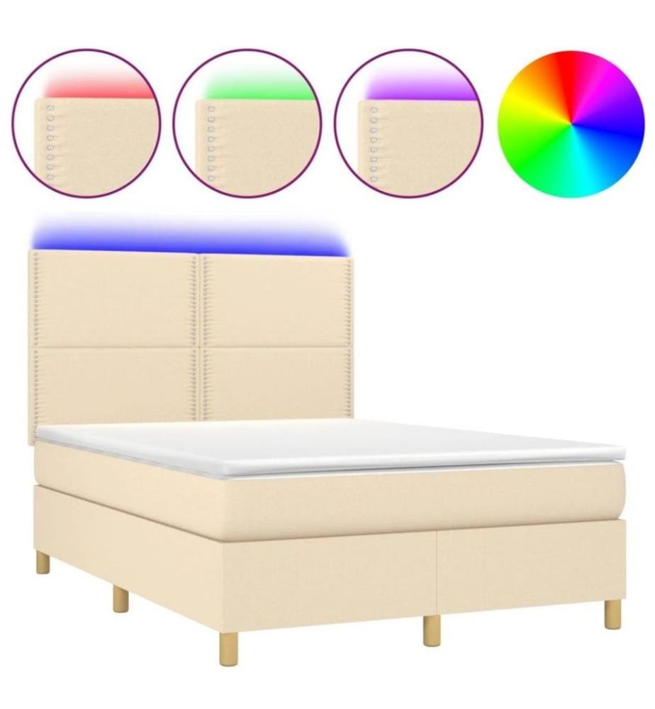 Boxspringbett mit Matratze & LED Creme 140x200 cm Stoff