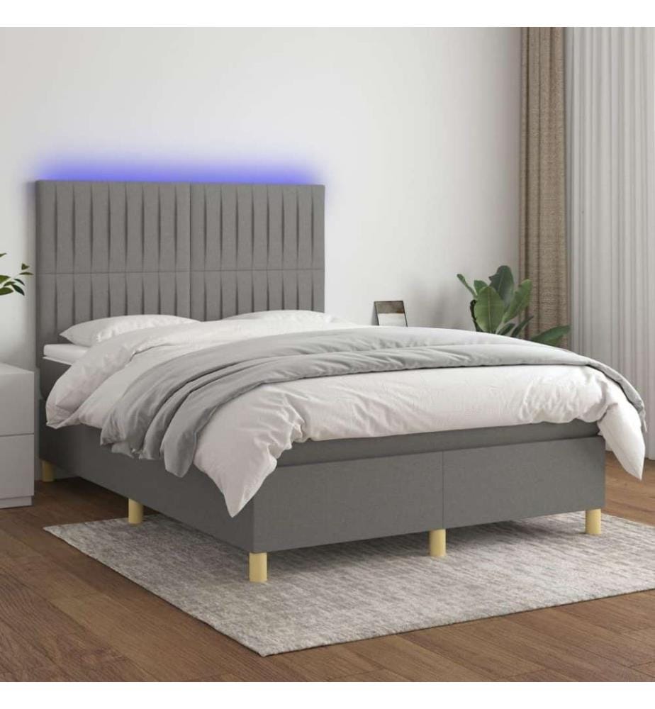 Boxspringbett mit Matratze & LED Dunkelgrau 140x200 cm Stoff