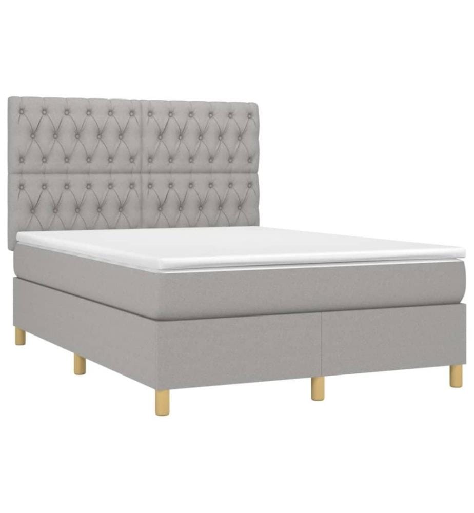 Boxspringbett mit Matratze & LED Hellgrau 140x200 cm Stoff