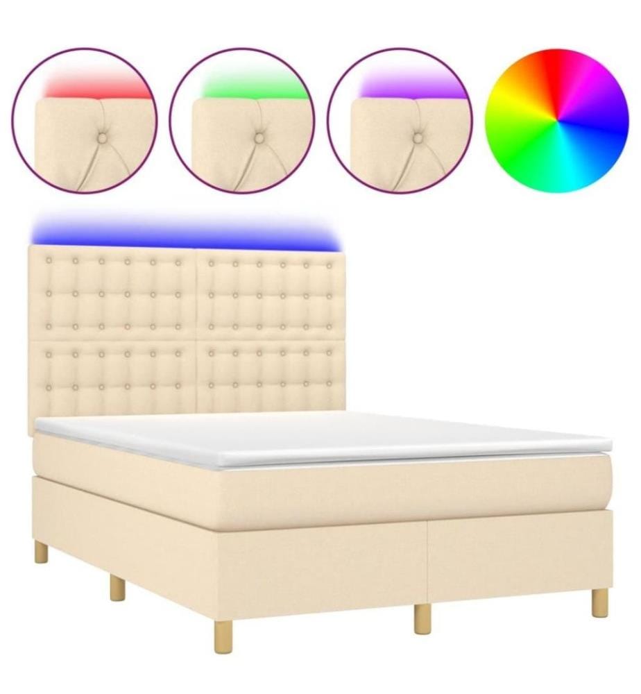 Boxspringbett mit Matratze & LED Creme 140x200 cm Stoff