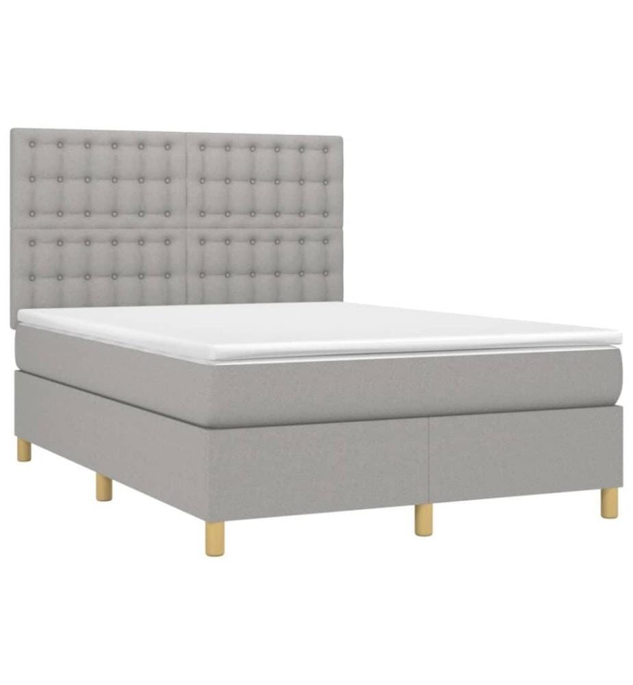 Boxspringbett mit Matratze & LED Hellgrau 140x200 cm Stoff