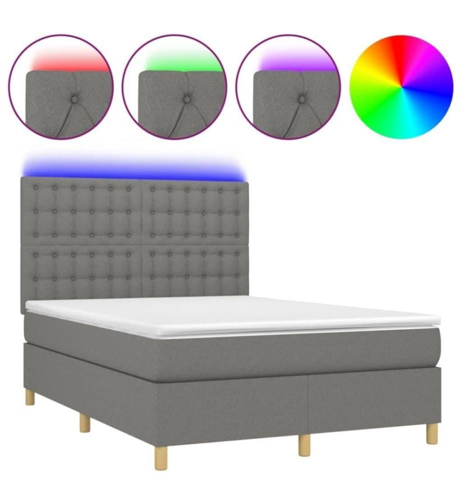 Boxspringbett mit Matratze & LED Dunkelgrau 140x200 cm Stoff