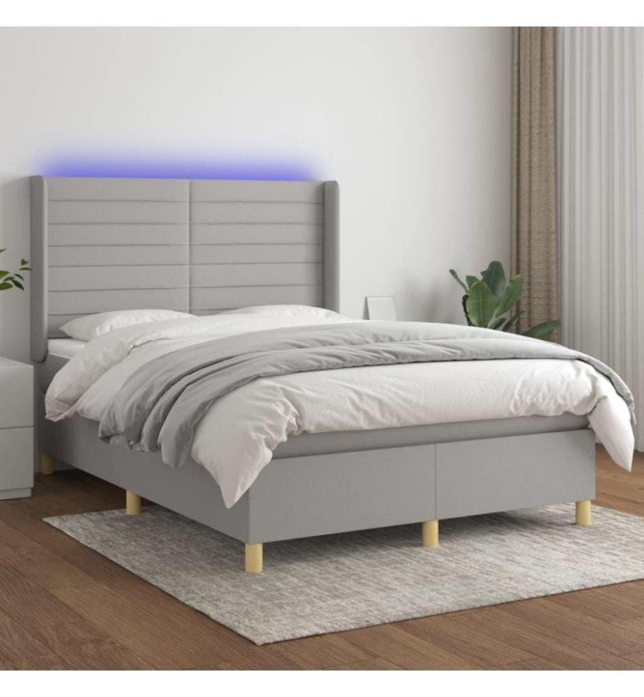 Boxspringbett mit Matratze & LED Hellgrau 140x200 cm Stoff