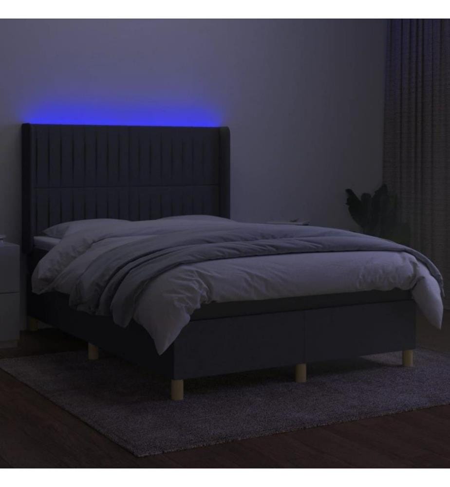 Boxspringbett mit Matratze & LED Dunkelgrau 140x200 cm Stoff