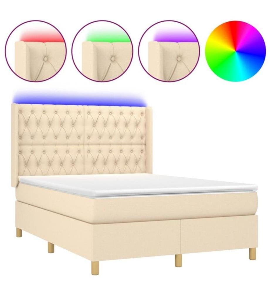 Boxspringbett mit Matratze & LED Creme 140x200 cm Stoff