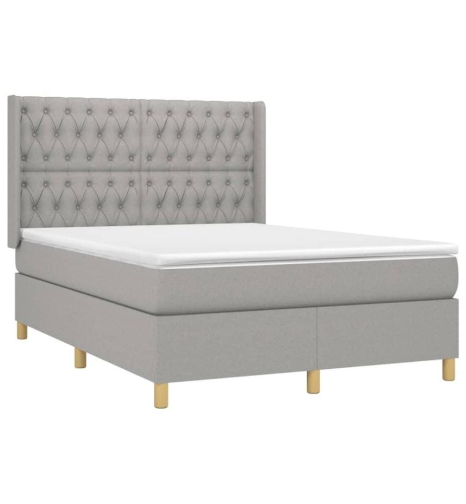 Boxspringbett mit Matratze & LED Hellgrau 140x200 cm Stoff