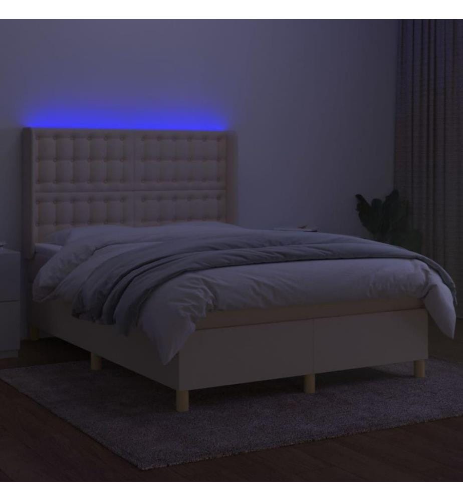 Boxspringbett mit Matratze & LED Creme 140x200 cm Stoff