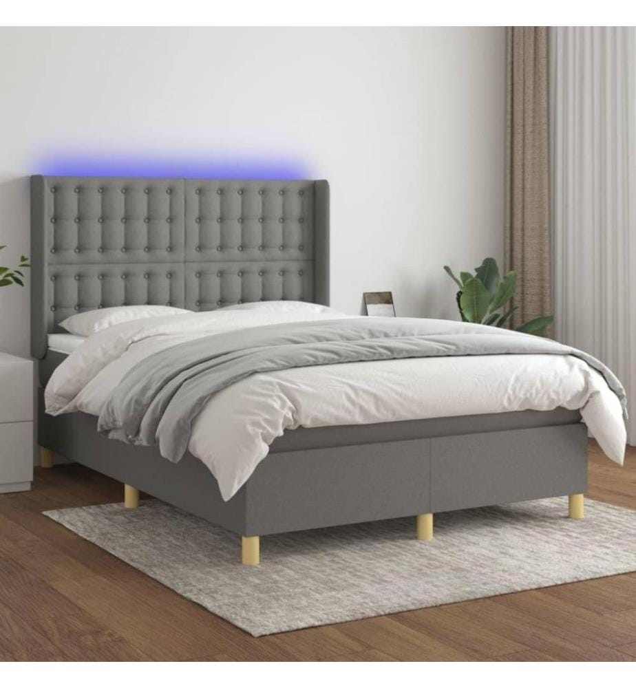 Boxspringbett mit Matratze & LED Dunkelgrau 140x200 cm Stoff