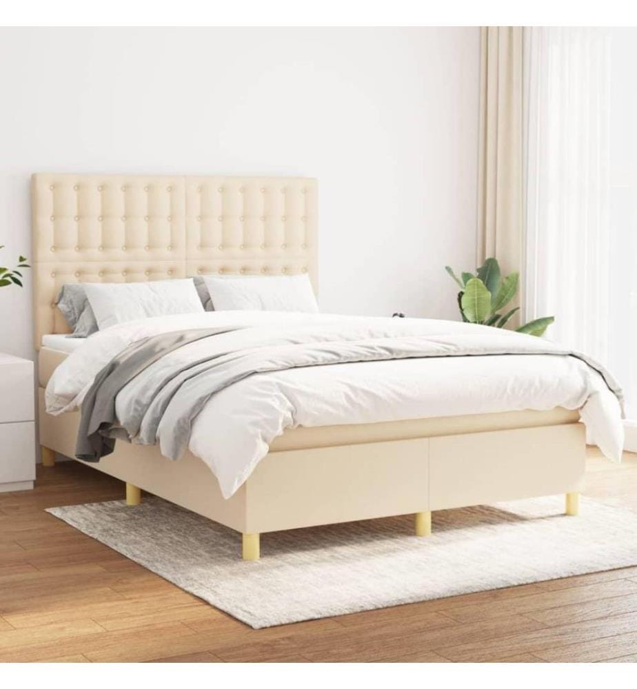 Lit à sommier tapissier avec matelas Crème 140x200 cm Tissu
