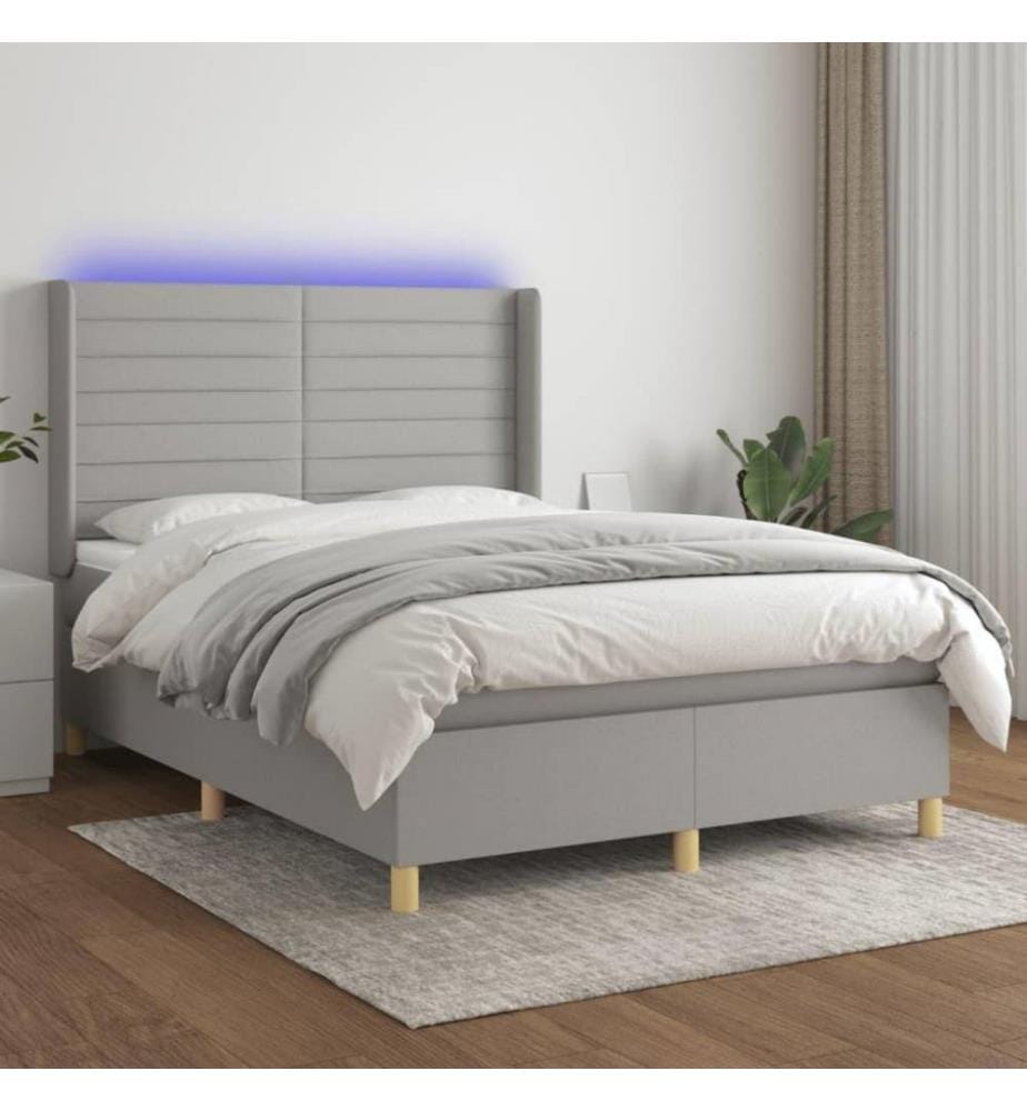 Boxspringbett mit Matratze & LED Hellgrau 140x190 cm Stoff