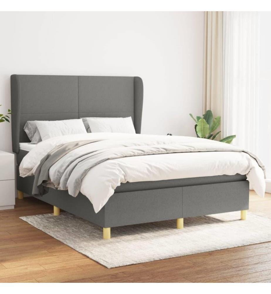 Boxspringbett mit Matratze Dunkelgrau 140x190 cm Stoff