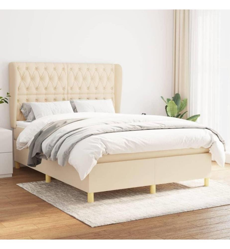Boxspringbett mit Matratze Creme 140x190 cm Stoff