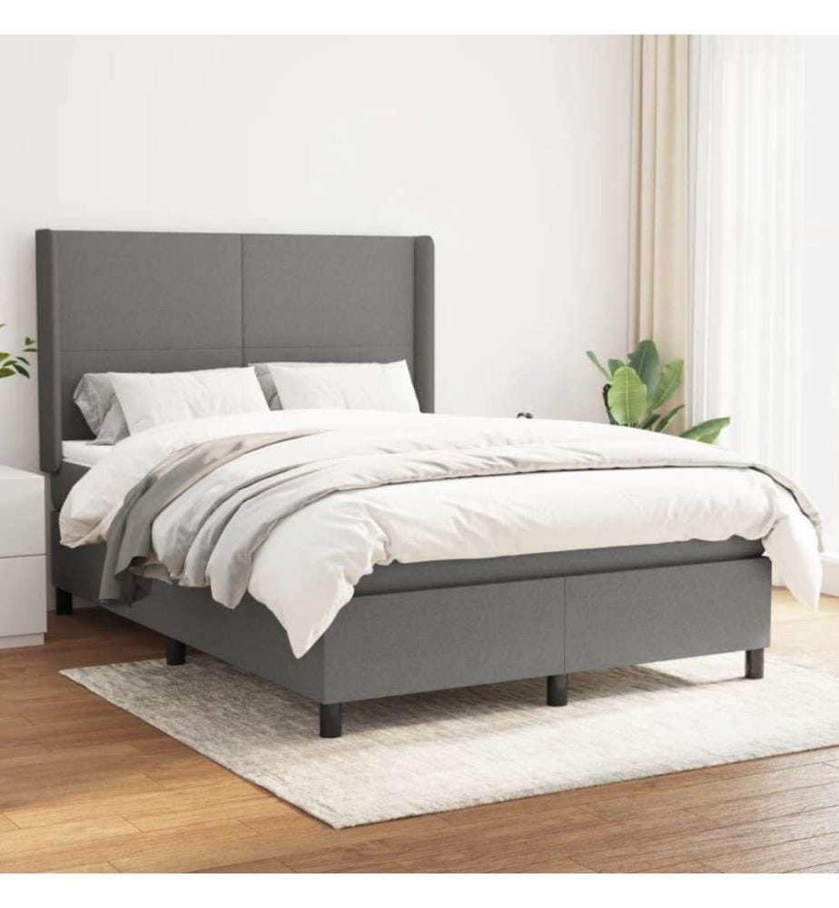 Boxspringbett mit Matratze Dunkelgrau 140x190 cm Stoff