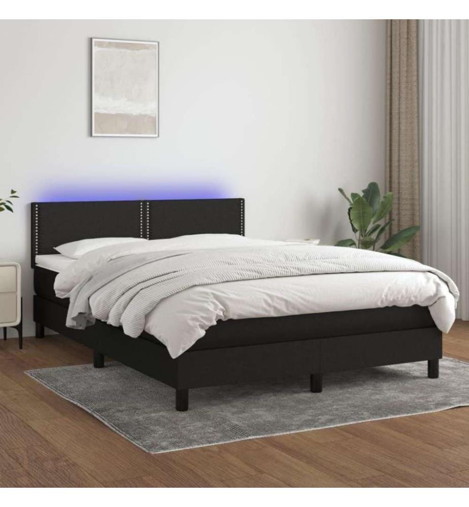 Boxspringbett mit Matratze & LED Schwarz 140x200 cm Stoff