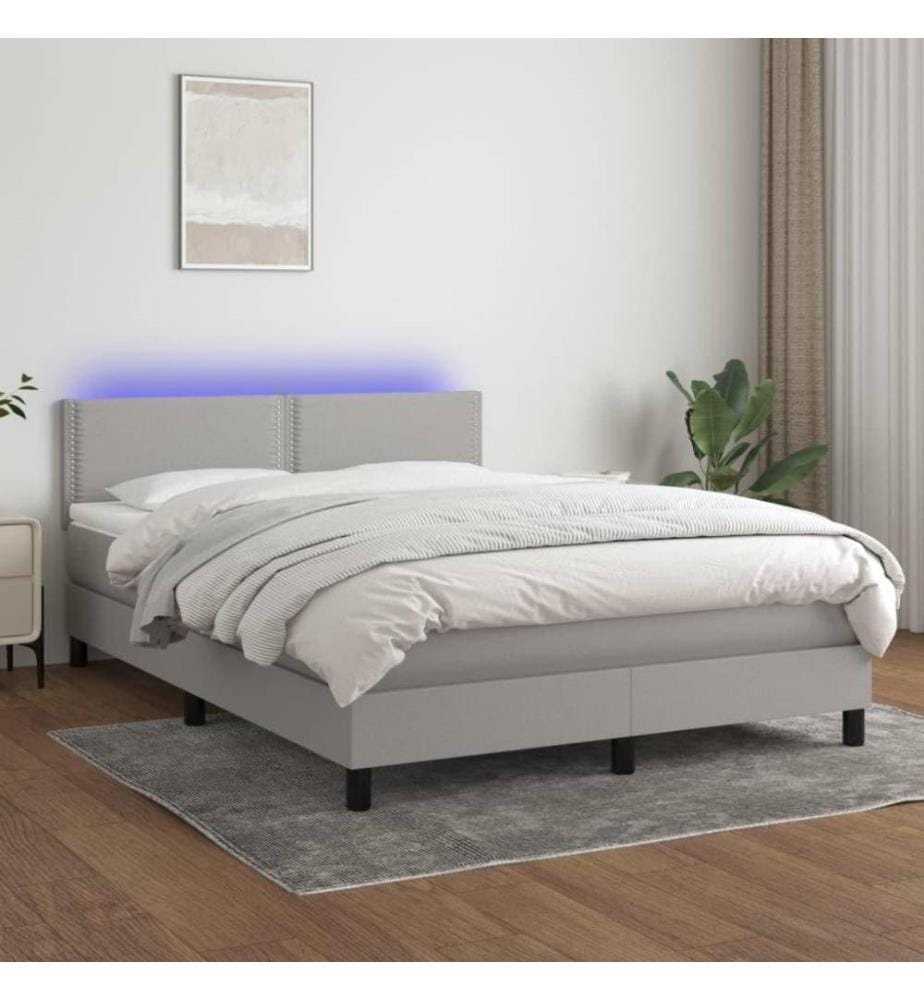 Boxspringbett mit Matratze & LED Hellgrau 140x190 cm Stoff
