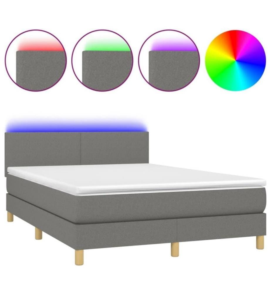 Boxspringbett mit Matratze & LED Dunkelgrau 140x190 cm Stoff
