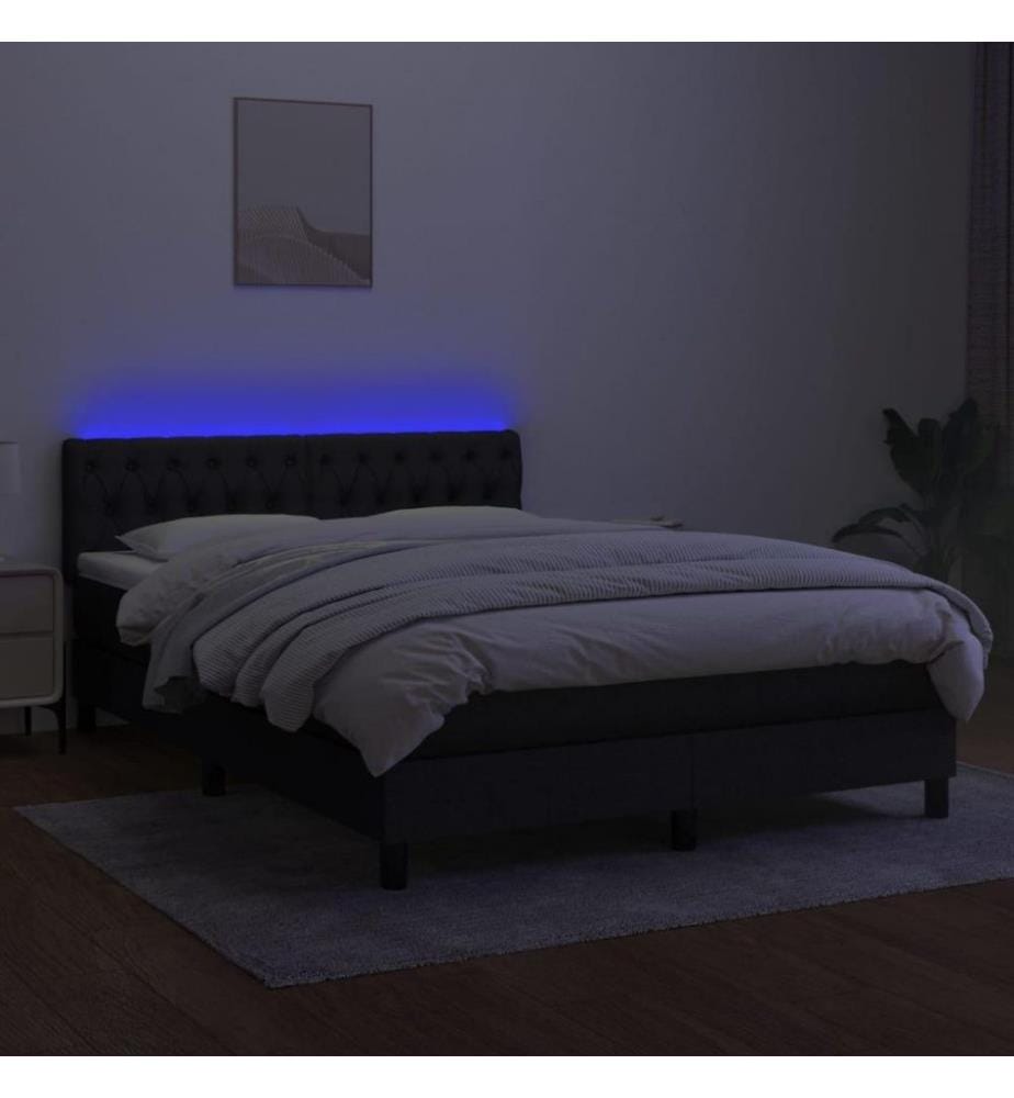 Boxspringbett mit Matratze & LED Schwarz 140x190 cm Stoff