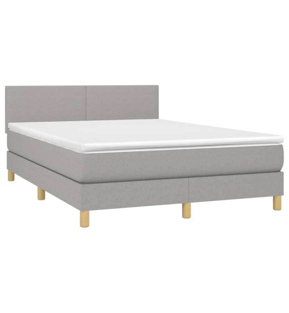 Boxspringbett mit Matratze & LED Hellgrau 140x190 cm Stoff