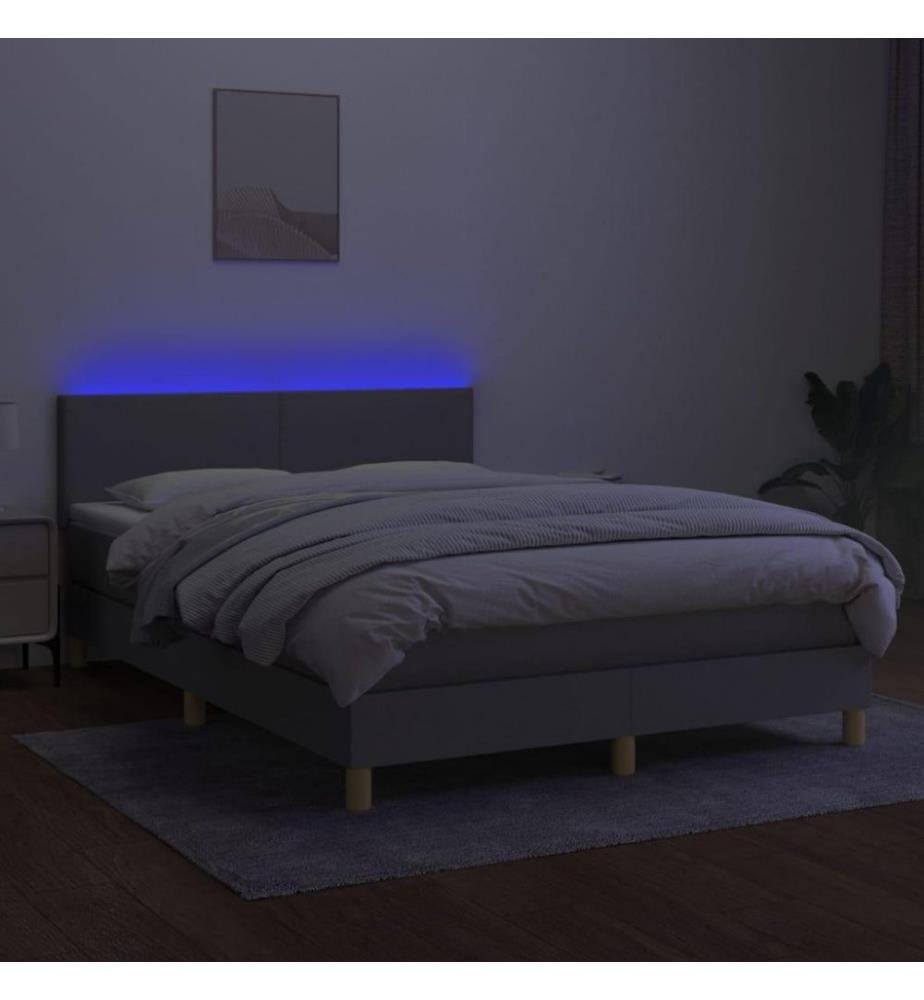 Boxspringbett mit Matratze & LED Hellgrau 140x190 cm Stoff