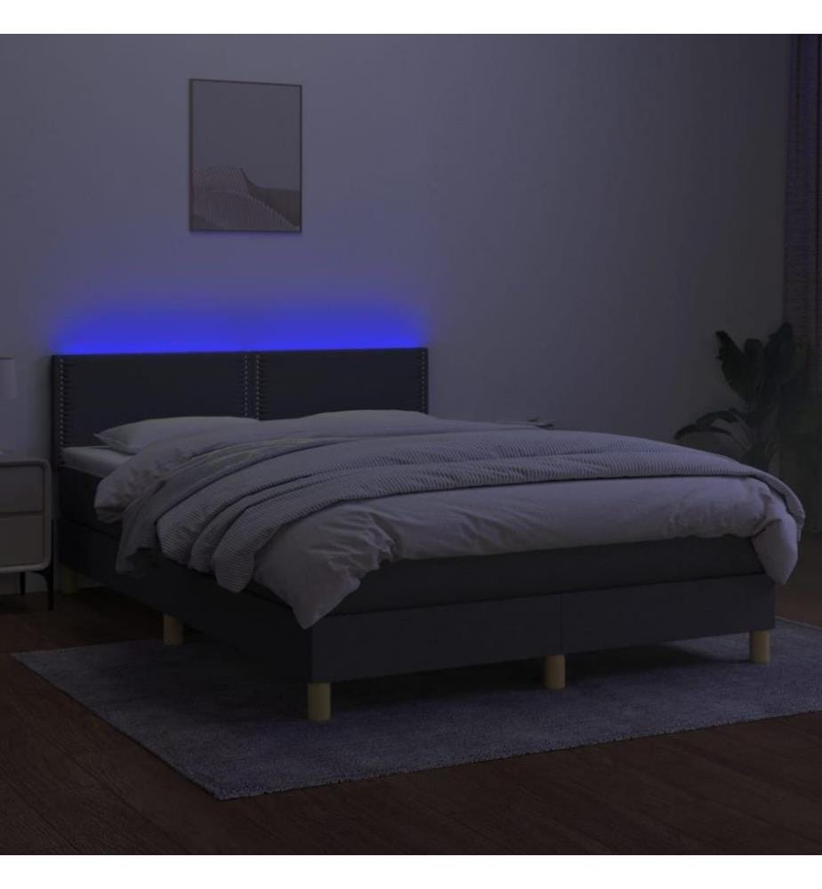 Boxspringbett mit Matratze & LED Dunkelgrau 140x190 cm Stoff