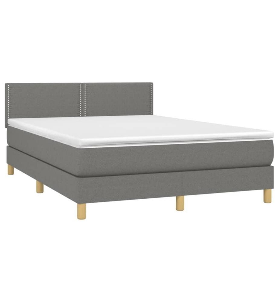 Boxspringbett mit Matratze & LED Dunkelgrau 140x190 cm Stoff