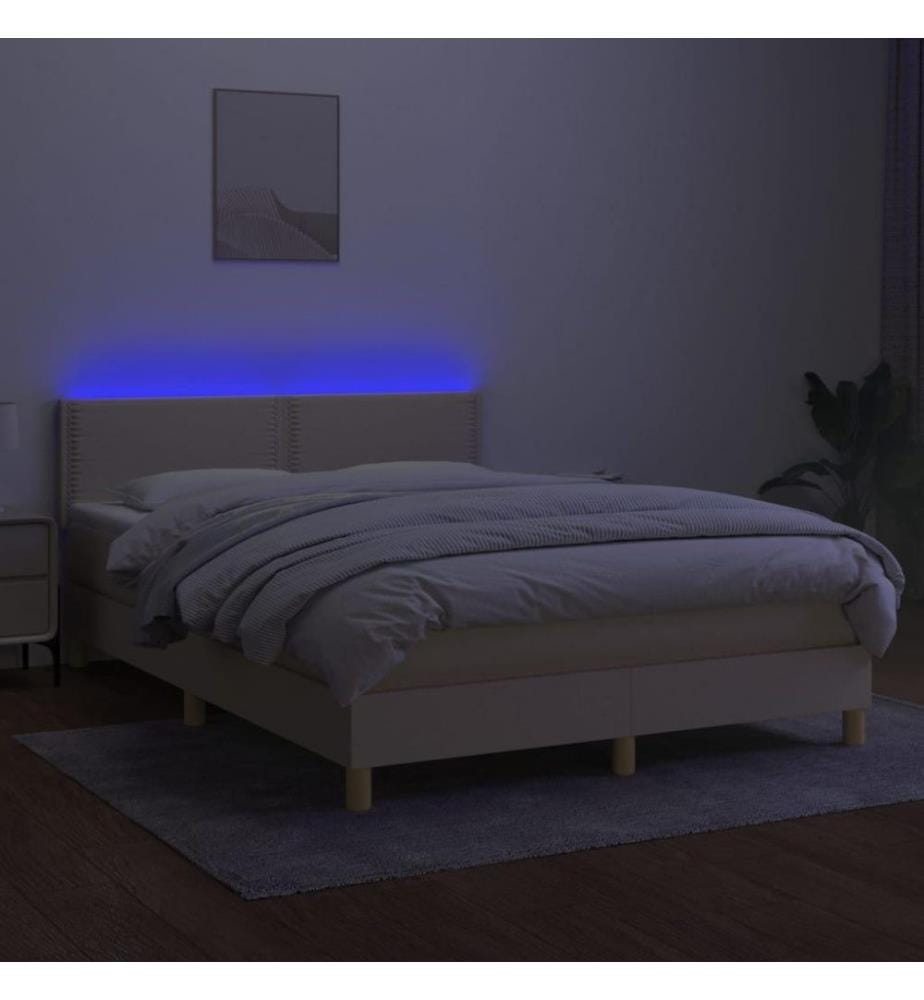 Boxspringbett mit Matratze & LED Creme 140x190 cm Stoff