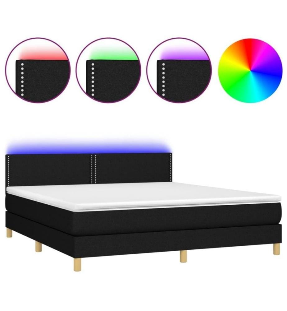 Boxspringbett mit Matratze & LED Schwarz 180x200 cm Stoff