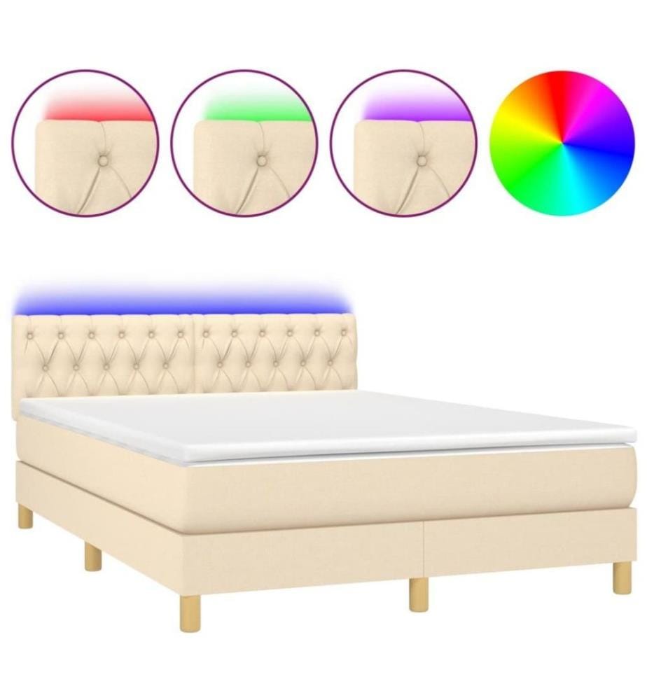 Boxspringbett mit Matratze & LED Creme 140x190 cm Stoff