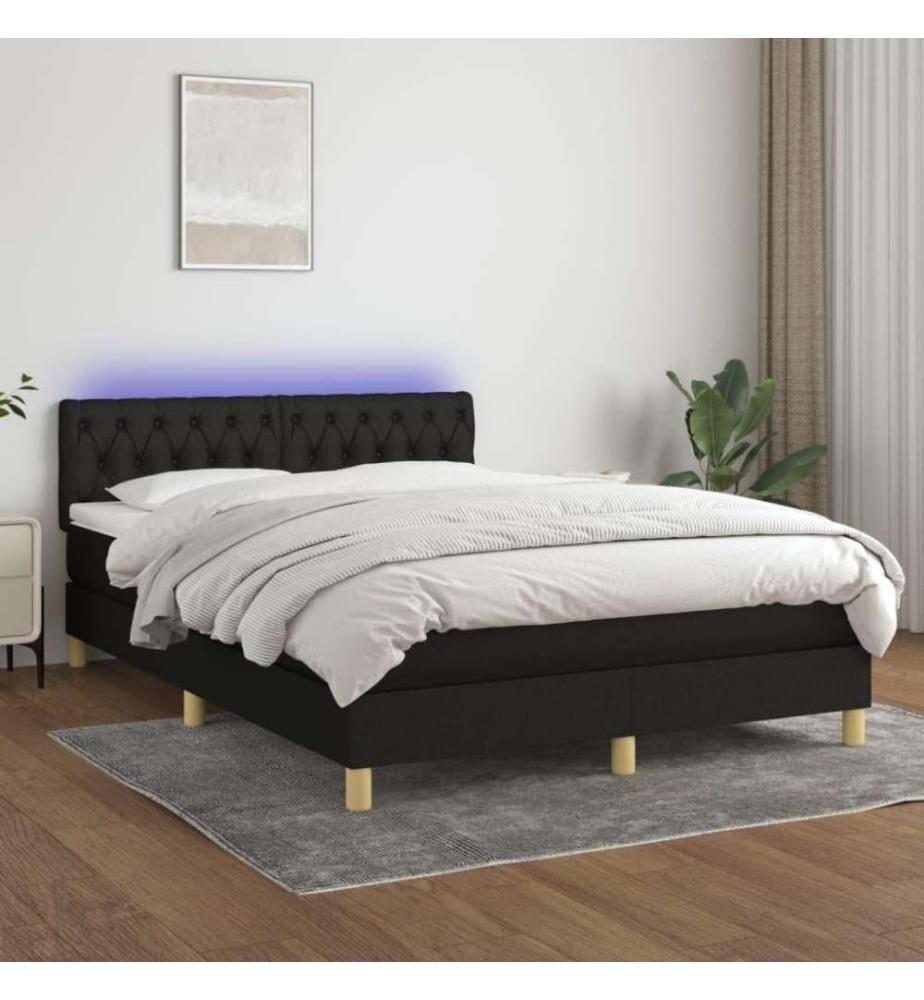 Boxspringbett mit Matratze & LED Schwarz 140x190 cm Stoff