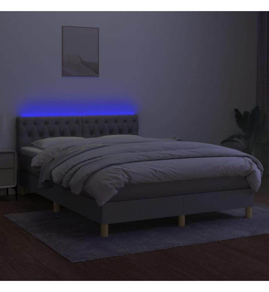 Boxspringbett mit Matratze & LED Hellgrau 140x190 cm Stoff