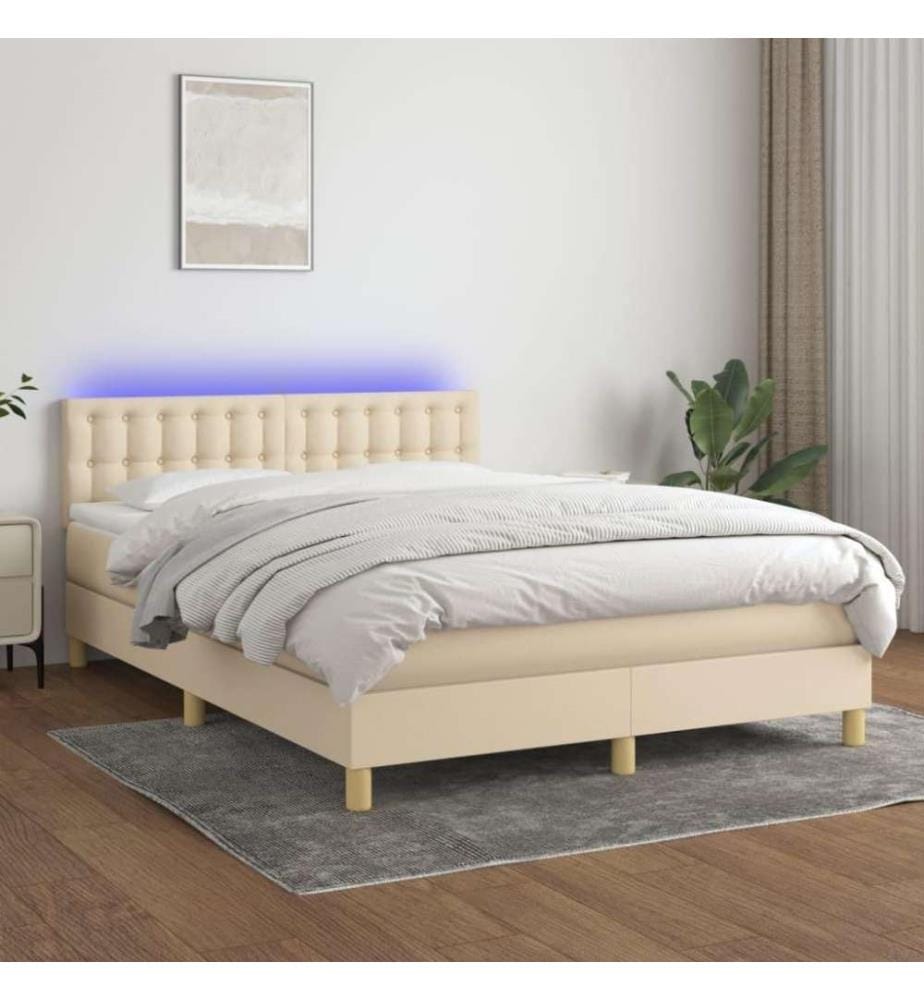 Boxspringbett mit Matratze & LED Creme 140x190 cm Stoff