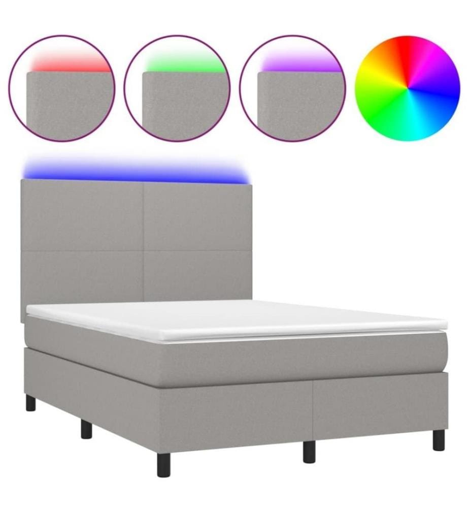 Boxspringbett mit Matratze & LED Hellgrau 140x190 cm Stoff