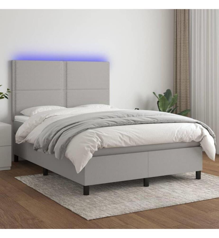 Boxspringbett mit Matratze & LED Hellgrau 140x190 cm Stoff