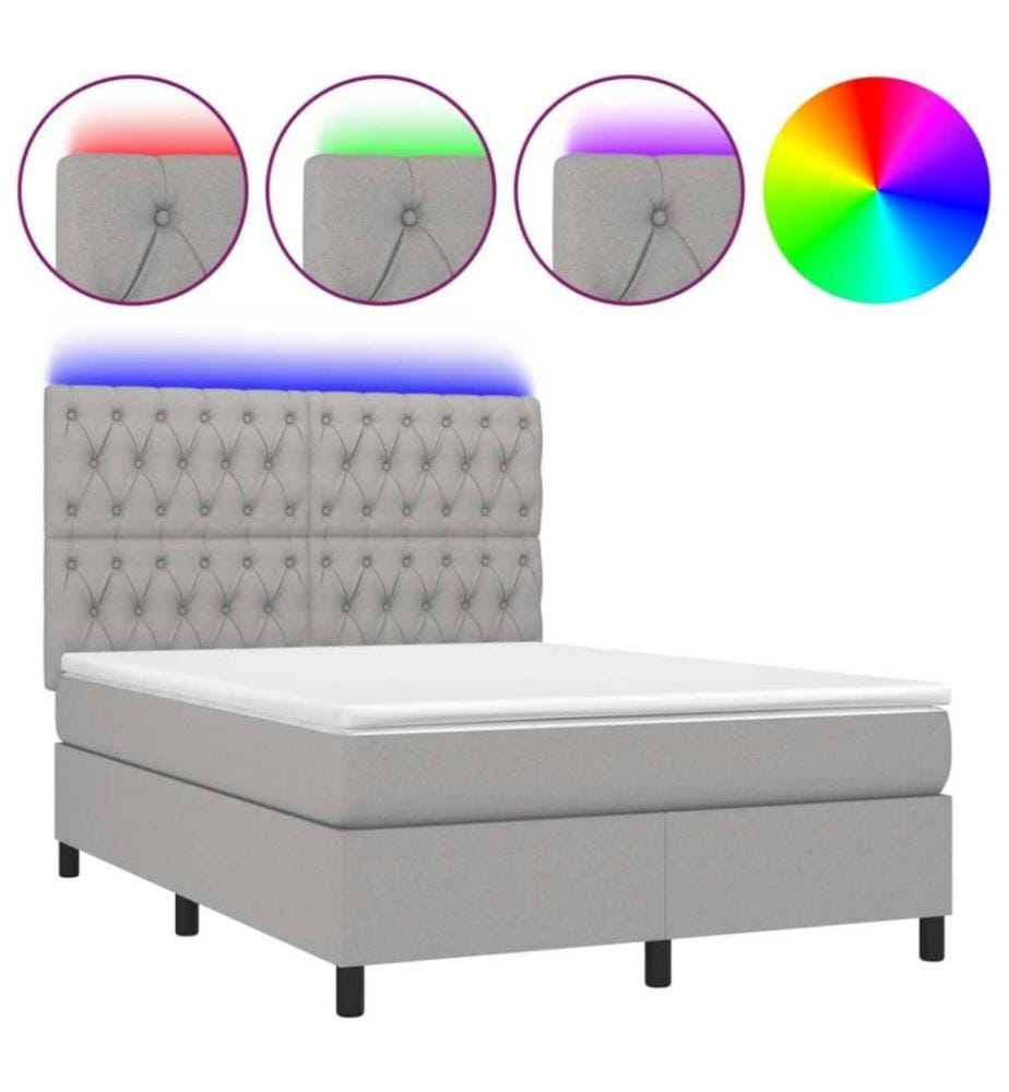 Boxspringbett mit Matratze & LED Hellgrau 140x190 cm Stoff