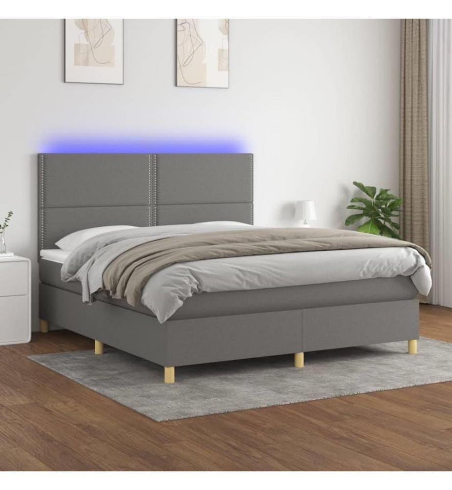 Boxspringbett mit Matratze & LED Dunkelgrau 180x200 cm Stoff