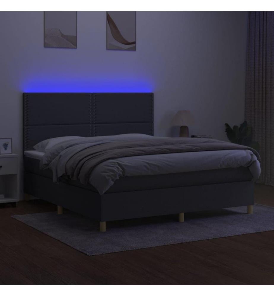 Boxspringbett mit Matratze & LED Dunkelgrau 180x200 cm Stoff