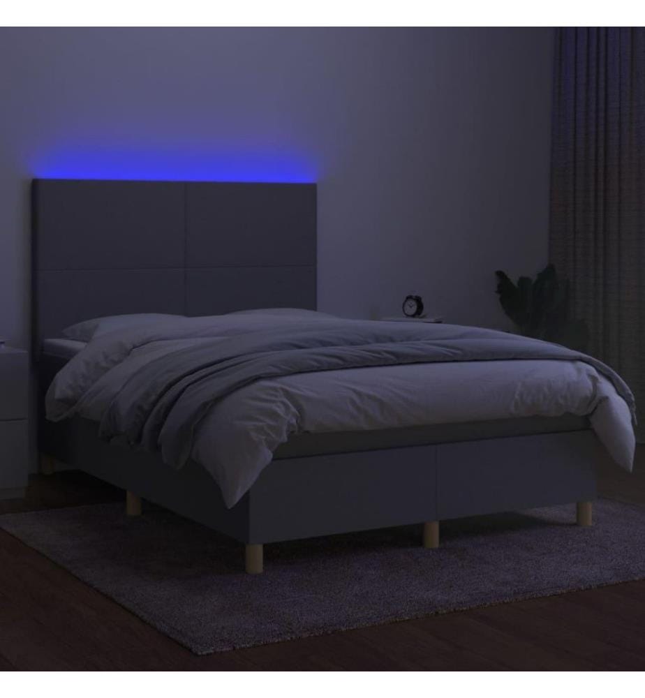 Boxspringbett mit Matratze & LED Hellgrau 140x190 cm Stoff