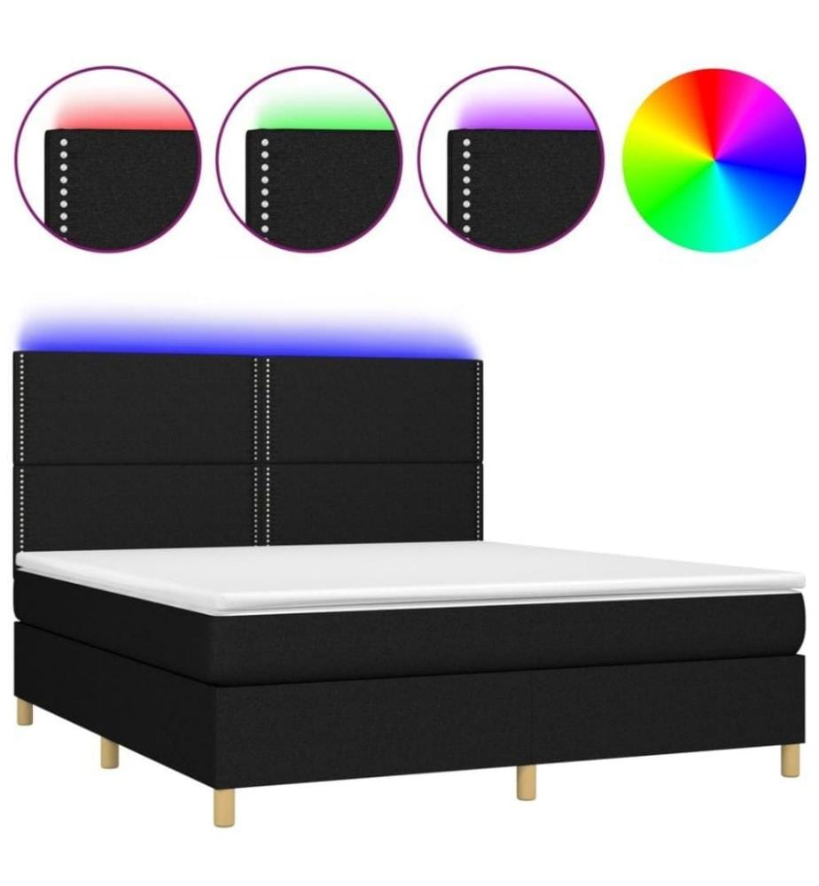 Boxspringbett mit Matratze & LED Schwarz 160x200 cm Stoff