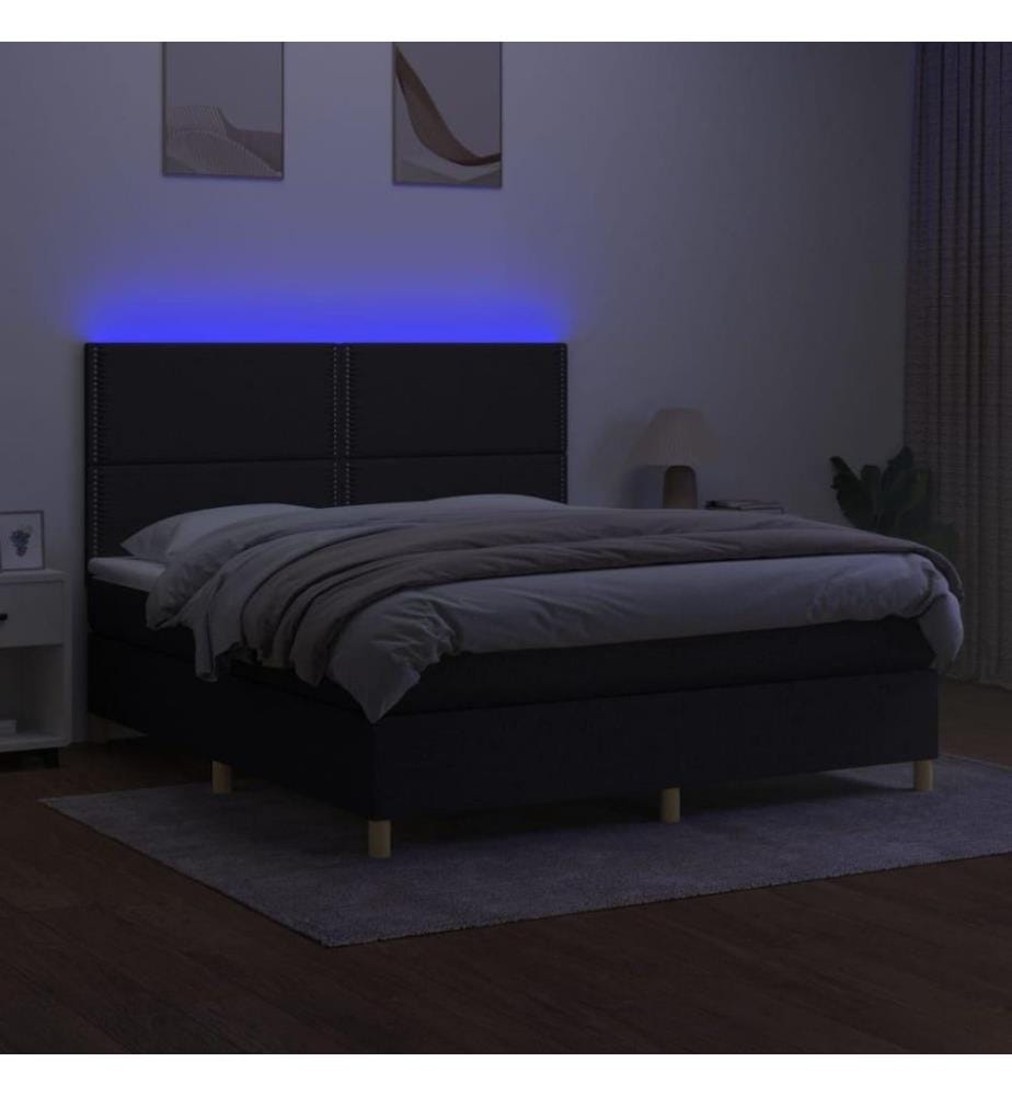 Boxspringbett mit Matratze & LED Schwarz 160x200 cm Stoff