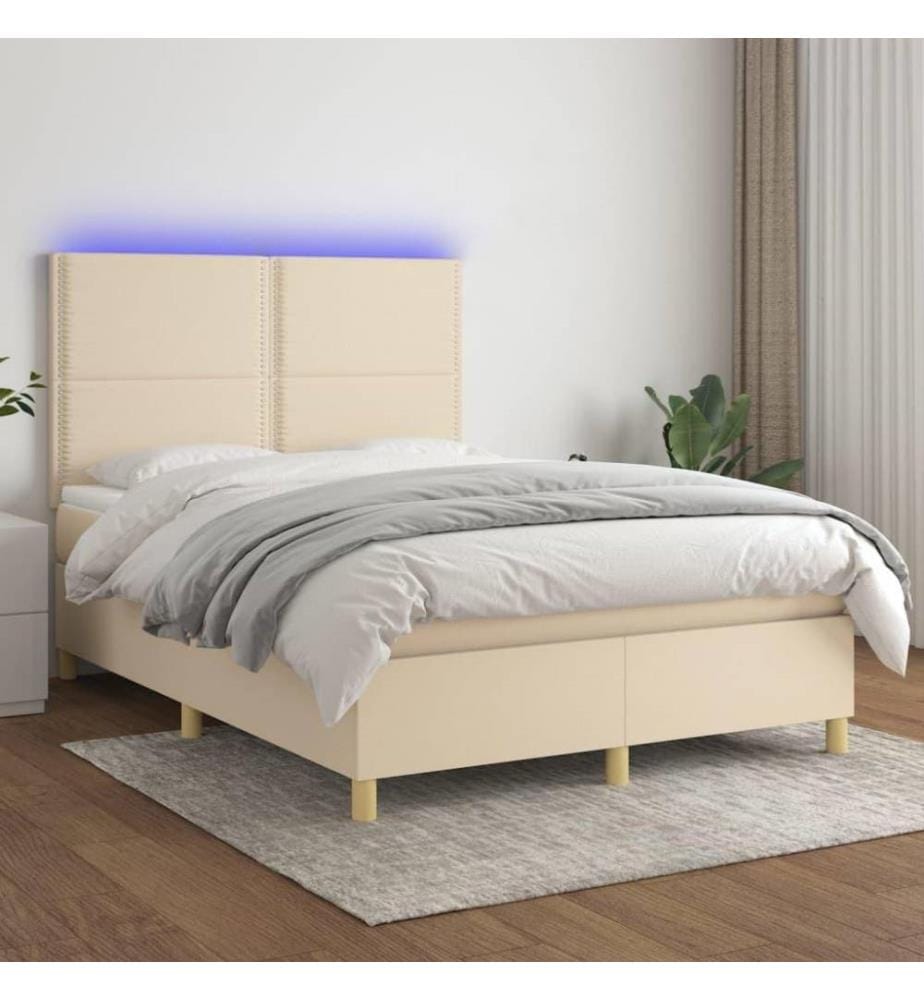 Boxspringbett mit Matratze & LED Creme 140x190 cm Stoff
