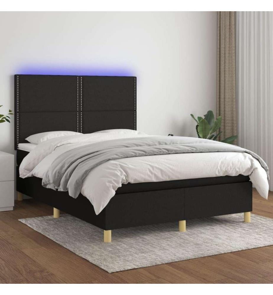 Boxspringbett mit Matratze & LED Schwarz 140x190 cm Stoff