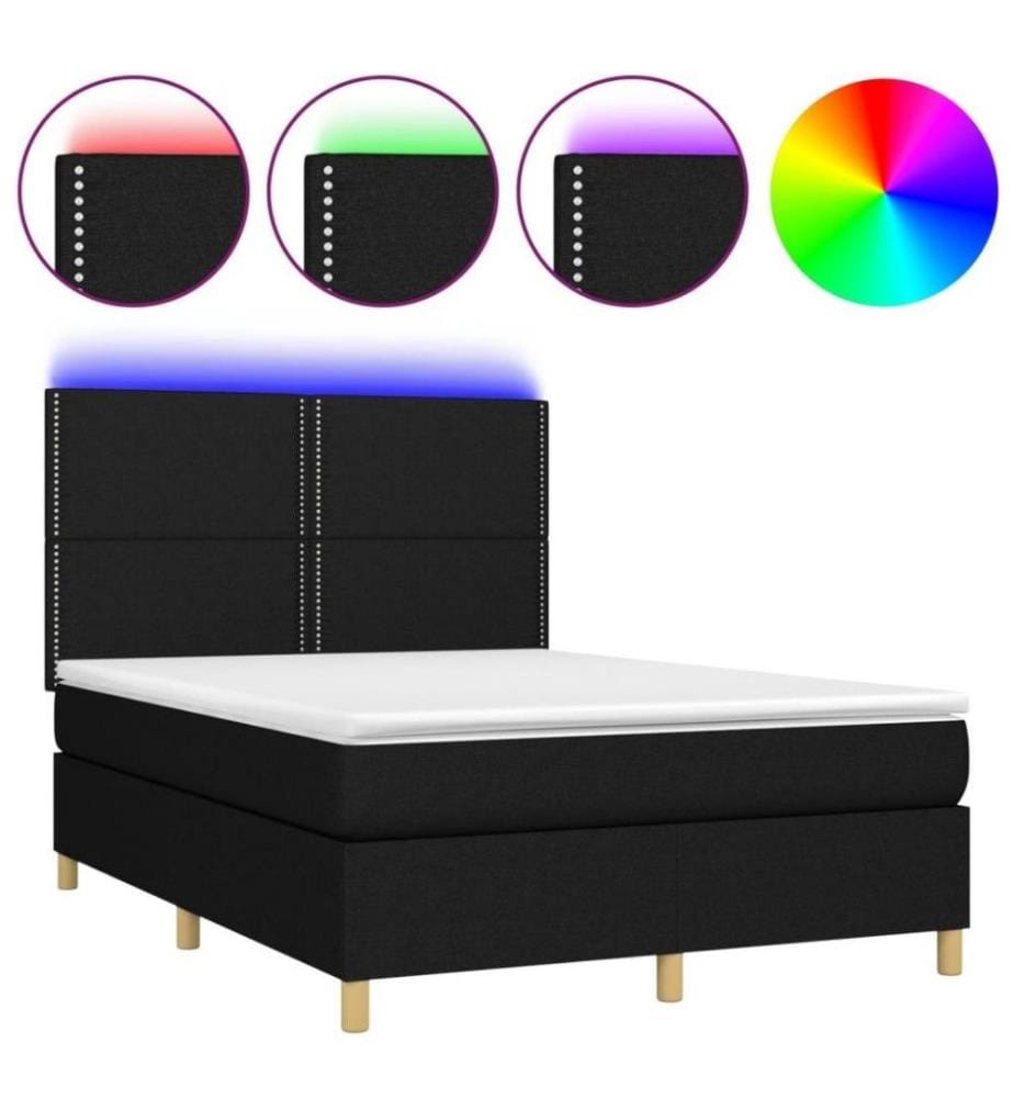 Boxspringbett mit Matratze & LED Schwarz 140x190 cm Stoff