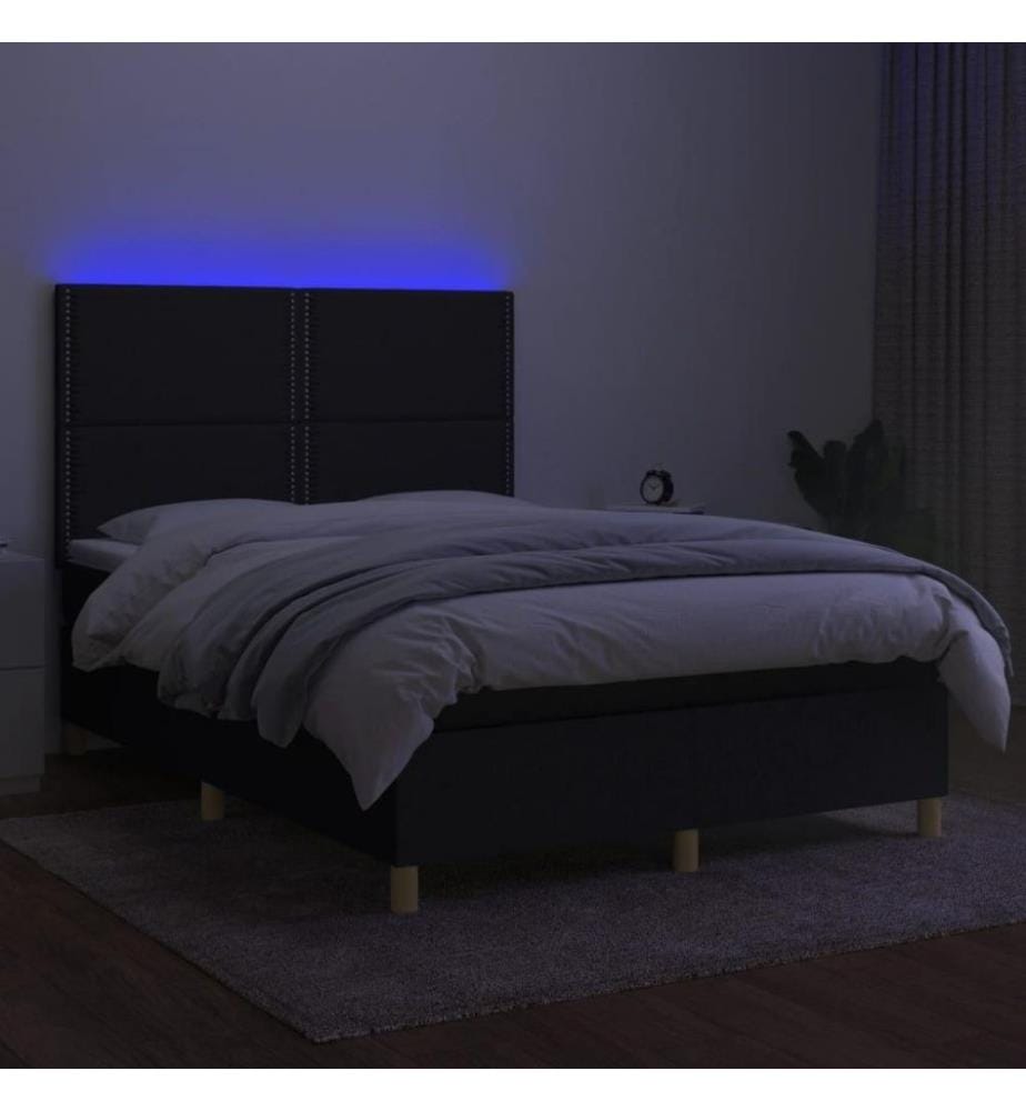 Boxspringbett mit Matratze & LED Schwarz 140x190 cm Stoff