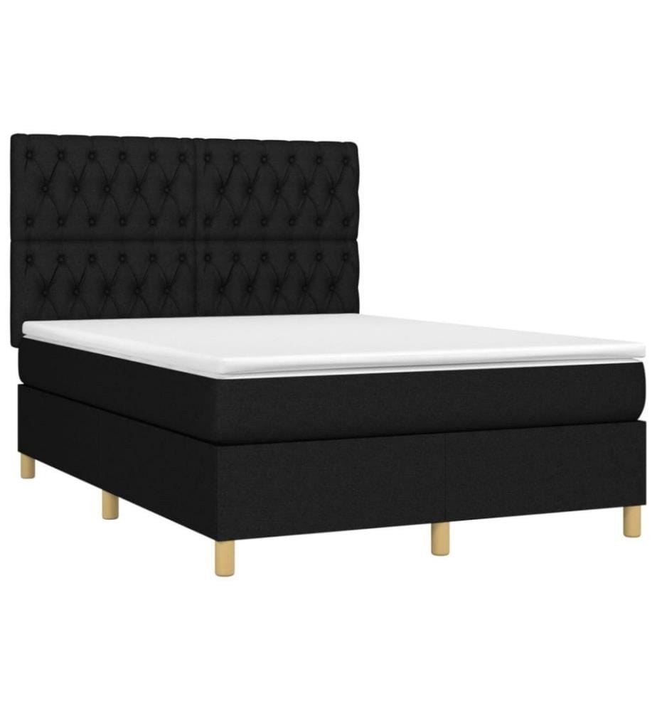 Boxspringbett mit Matratze & LED Schwarz 140x200 cm Stoff