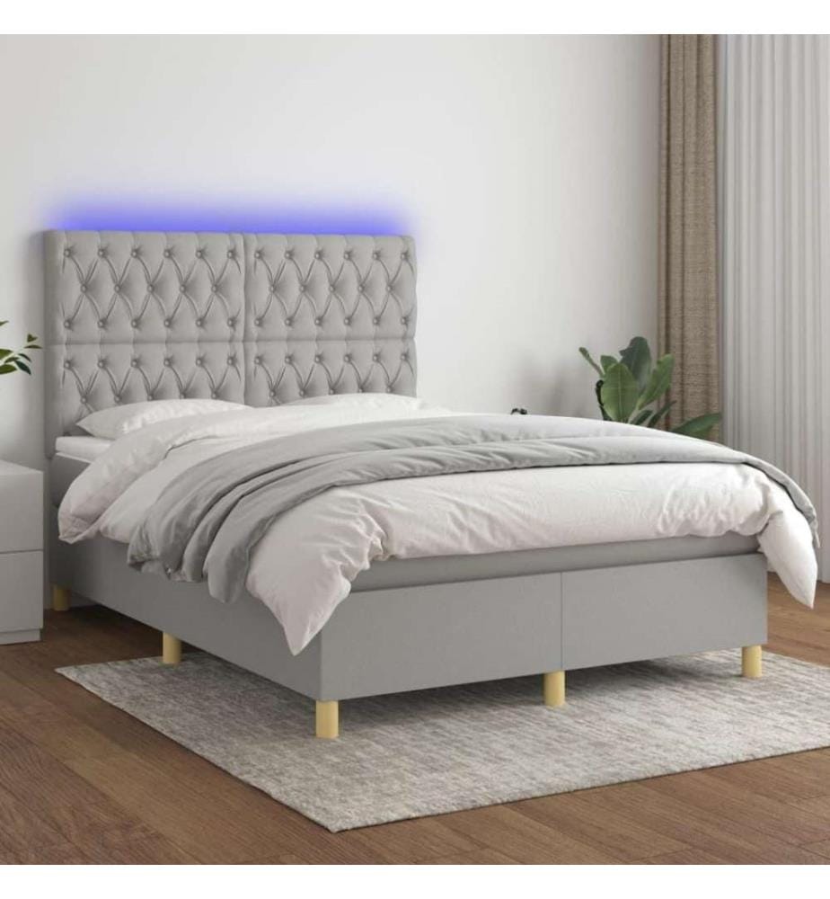 Boxspringbett mit Matratze & LED Hellgrau 140x190 cm Stoff