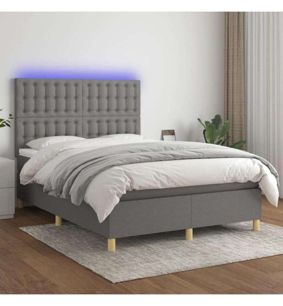 Boxspringbett mit Matratze & LED Dunkelgrau 140x190 cm Stoff